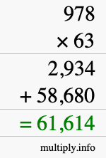 How to calculate 978 times 63 using long multiplication