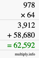 How to calculate 978 times 64 using long multiplication
