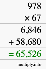 How to calculate 978 times 67 using long multiplication