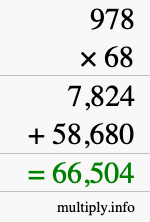 How to calculate 978 times 68 using long multiplication