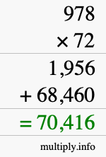 How to calculate 978 times 72 using long multiplication