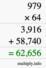 How to calculate 979 times 64 using long multiplication