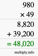 How to calculate 980 times 49 using long multiplication