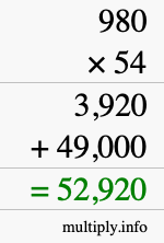 How to calculate 980 times 54 using long multiplication