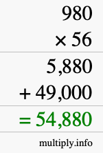 How to calculate 980 times 56 using long multiplication