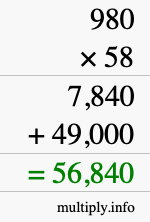 How to calculate 980 times 58 using long multiplication