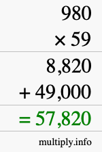 How to calculate 980 times 59 using long multiplication
