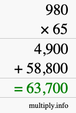 How to calculate 980 times 65 using long multiplication How to calculate 980 times 65 using long multiplication