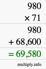 How to calculate 980 times 71 using long multiplication