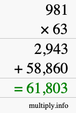 How to calculate 981 times 63 using long multiplication