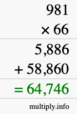 How to calculate 981 times 66 using long multiplication