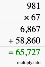 How to calculate 981 times 67 using long multiplication