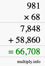 How to calculate 981 times 68 using long multiplication