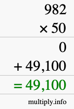How to calculate 982 times 50 using long multiplication