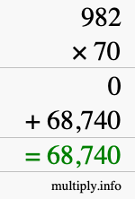 How to calculate 982 times 70 using long multiplication