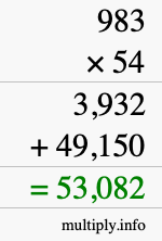 How to calculate 983 times 54 using long multiplication How to calculate 983 times 54 using long multiplication