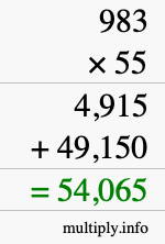 How to calculate 983 times 55 using long multiplication