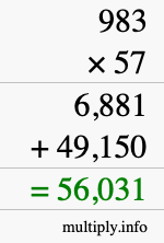 How to calculate 983 times 57 using long multiplication