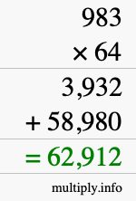 How to calculate 983 times 64 using long multiplication