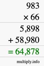 How to calculate 983 times 66 using long multiplication