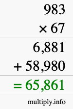 How to calculate 983 times 67 using long multiplication