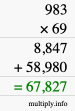 How to calculate 983 times 69 using long multiplication