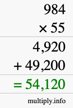 How to calculate 984 times 55 using long multiplication