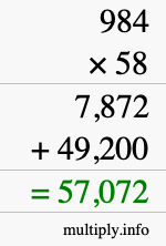 How to calculate 984 times 58 using long multiplication