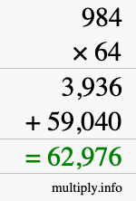 How to calculate 984 times 64 using long multiplication