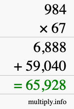 How to calculate 984 times 67 using long multiplication