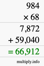 How to calculate 984 times 68 using long multiplication