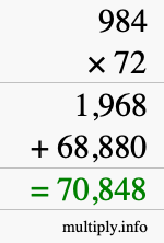 How to calculate 984 times 72 using long multiplication