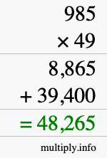 How to calculate 985 times 49 using long multiplication