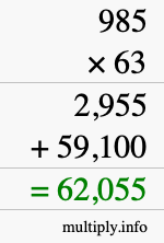 How to calculate 985 times 63 using long multiplication