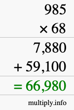 How to calculate 985 times 68 using long multiplication