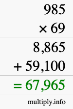 How to calculate 985 times 69 using long multiplication