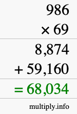 How to calculate 986 times 69 using long multiplication
