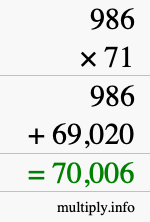 How to calculate 986 times 71 using long multiplication