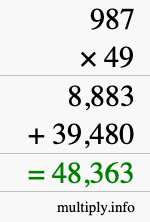 How to calculate 987 times 49 using long multiplication