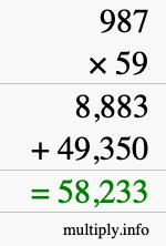 How to calculate 987 times 59 using long multiplication