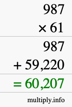 How to calculate 987 times 61 using long multiplication
