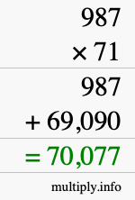 How to calculate 987 times 71 using long multiplication
