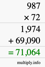 How to calculate 987 times 72 using long multiplication