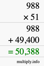 How to calculate 988 times 51 using long multiplication