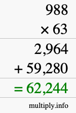 How to calculate 988 times 63 using long multiplication