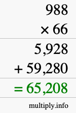 How to calculate 988 times 66 using long multiplication