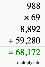 How to calculate 988 times 69 using long multiplication
