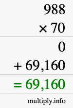 How to calculate 988 times 70 using long multiplication How to calculate 988 times 70 using long multiplication