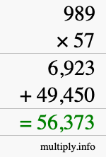 How to calculate 989 times 57 using long multiplication