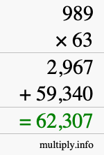 How to calculate 989 times 63 using long multiplication